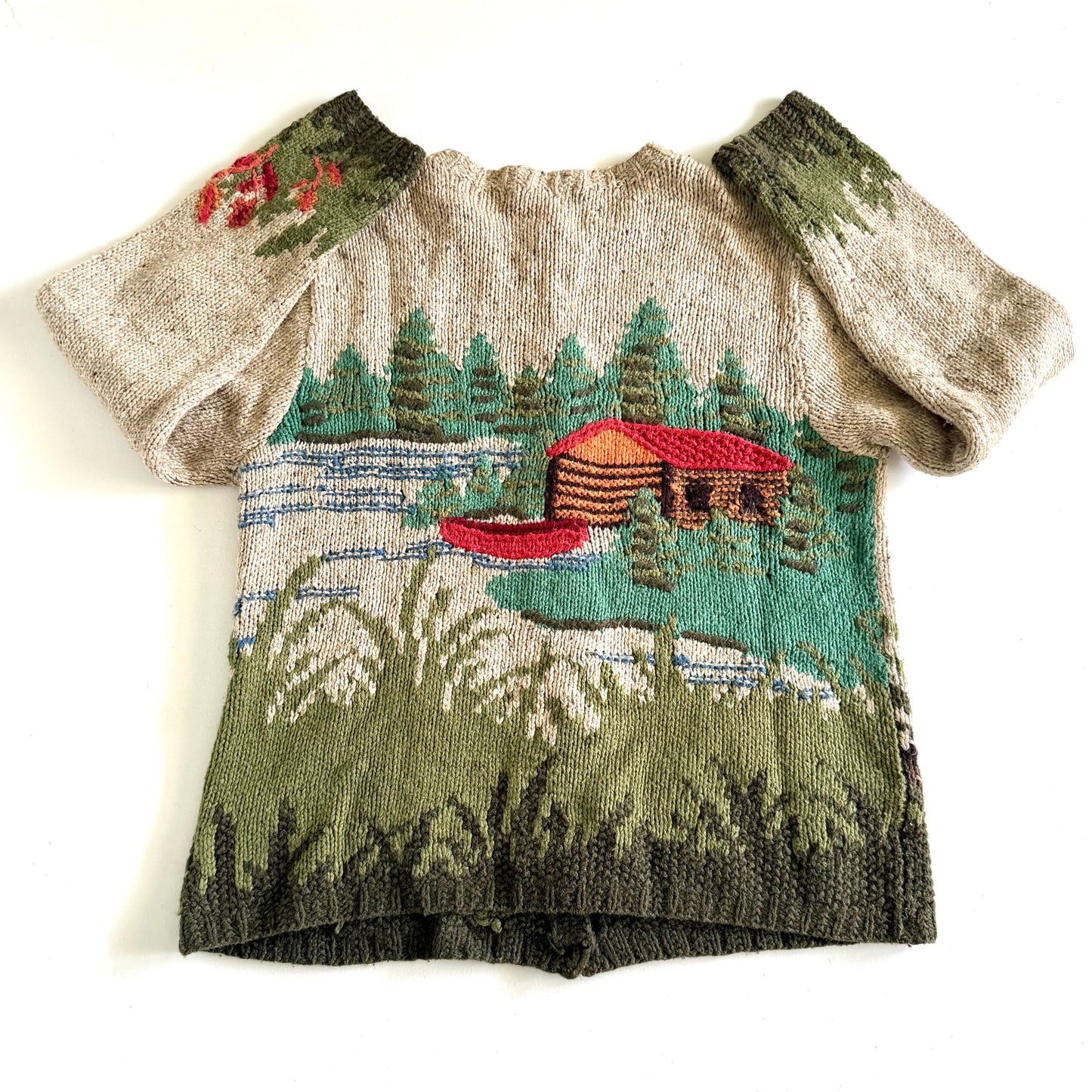 Vintage Northern Isles, Wool Blend Dog and Cabin Scene Cardigan
