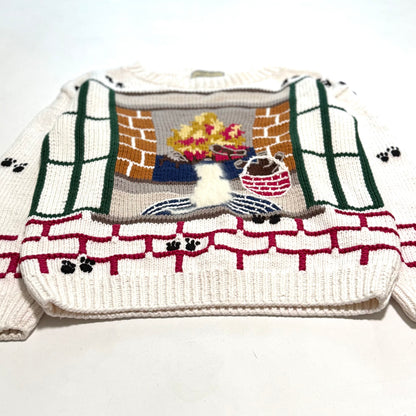 Vintage Lady Footlocker, Hand Knit Cat & Fireplace Sweater