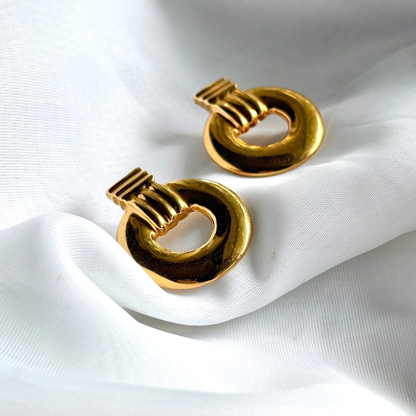 Secondhand Gold Toned Faux Door Knocker Style Earrings
