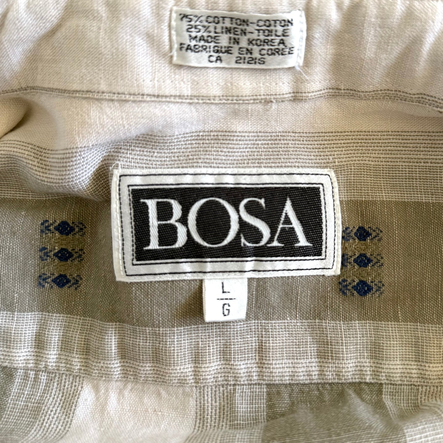 Vintage Bosa, Linen Blend Short Sleeve Button Up Shirt