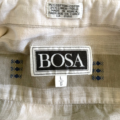 Vintage Bosa, Linen Blend Short Sleeve Button Up Shirt