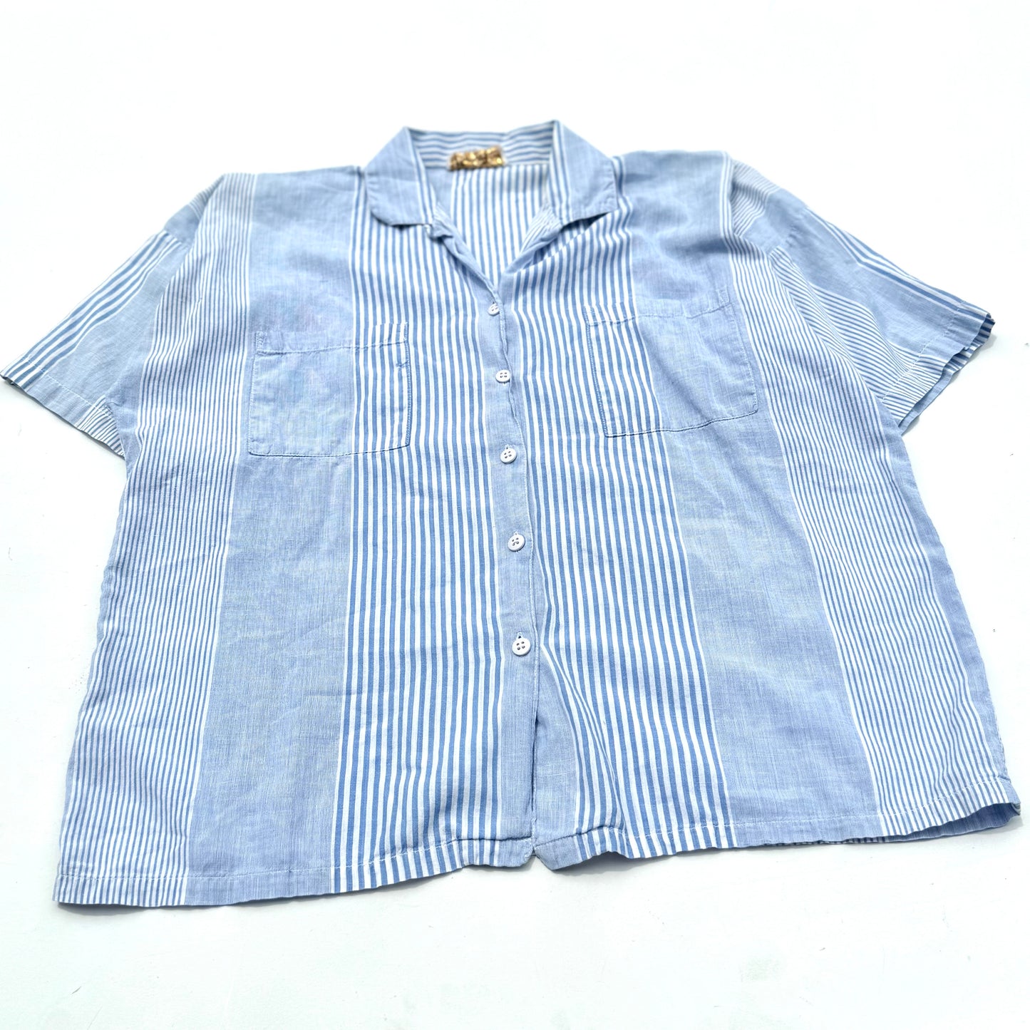 Vintage Heart Beat, Blue & White Striped Button Down Shirt