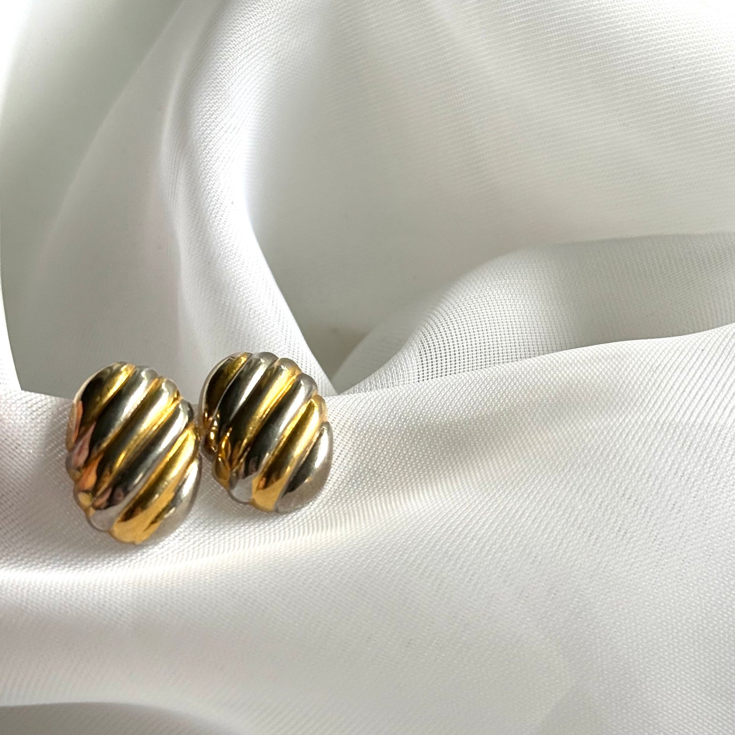 Secondhand Silver Tone & Gold Tone Oval Earrings