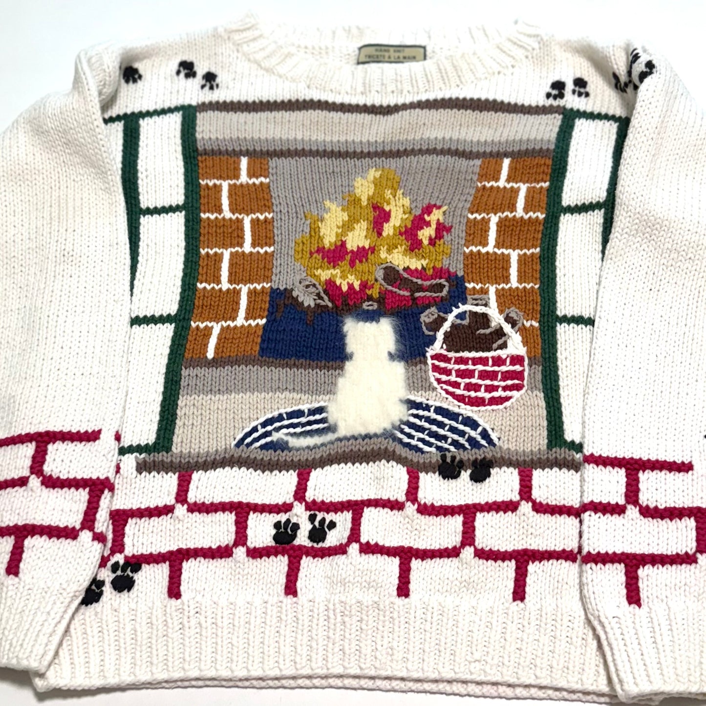Vintage Lady Footlocker, Hand Knit Cat & Fireplace Sweater