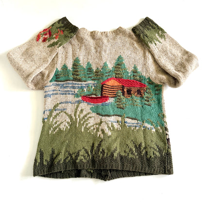 Vintage Northern Isles, Wool Blend Dog and Cabin Scene Cardigan