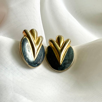 Secondhand Dark Blue & Gold Toned Earrings