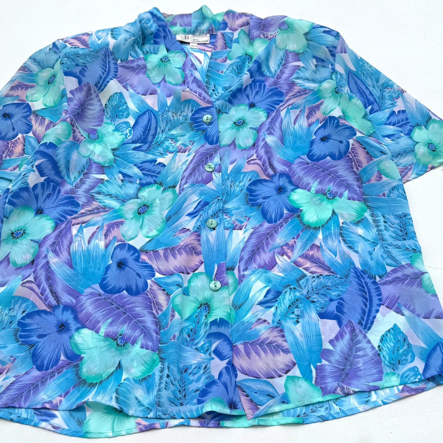 Vintage Braemar, Tropical Floral Button Down Short Sleeve Shirt