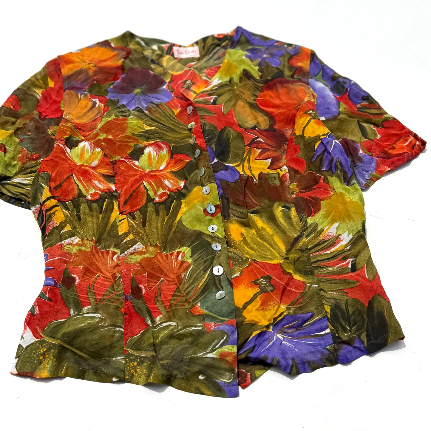 Vintage Betty Barclay, Tropical Print Down Button Down Shirt