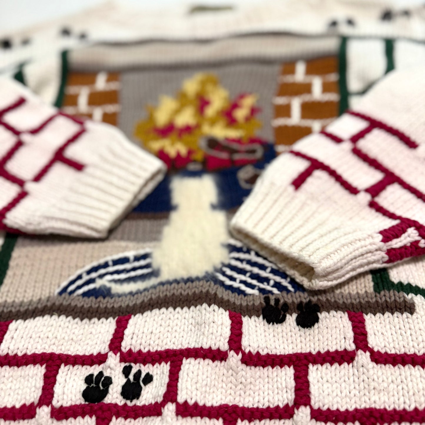 Vintage Lady Footlocker, Hand Knit Cat & Fireplace Sweater