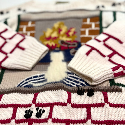Vintage Lady Footlocker, Hand Knit Cat & Fireplace Sweater