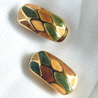 Vintage 80's Style Green and Peach Earrings