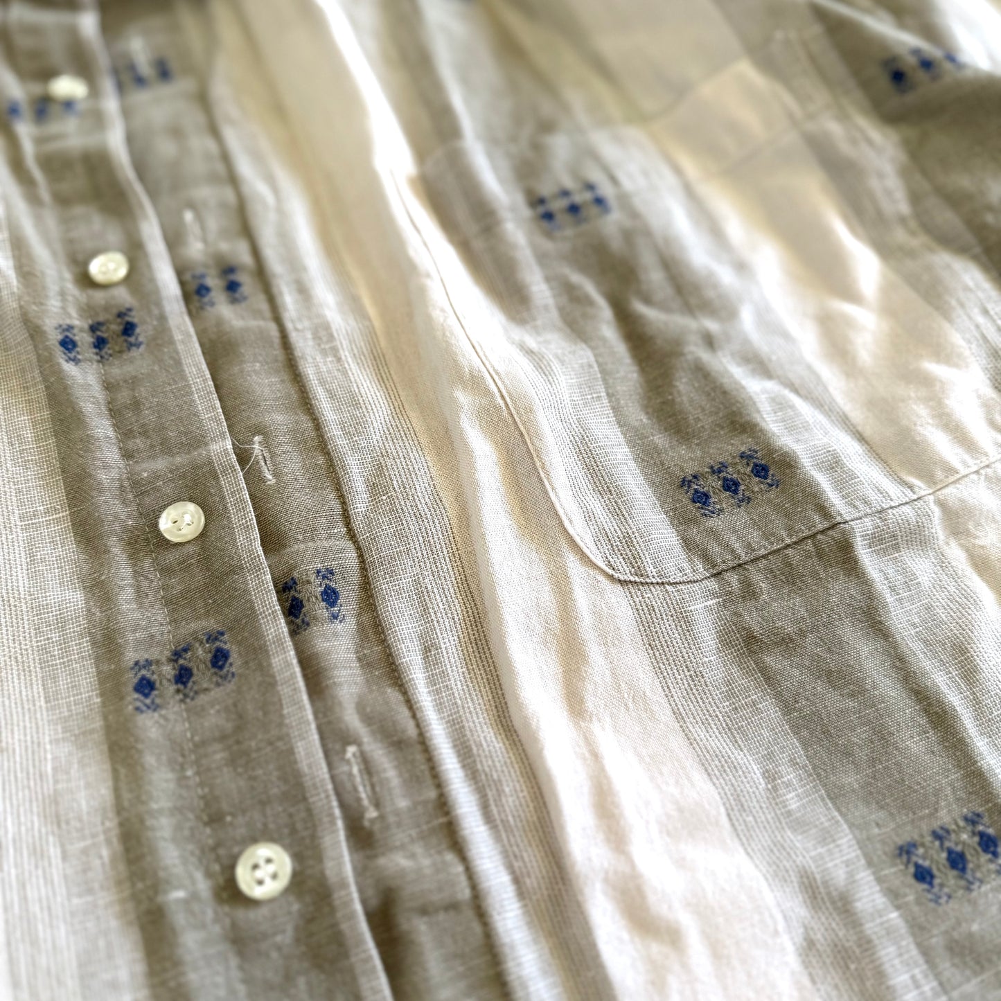 Vintage Bosa, Linen Blend Short Sleeve Button Up Shirt
