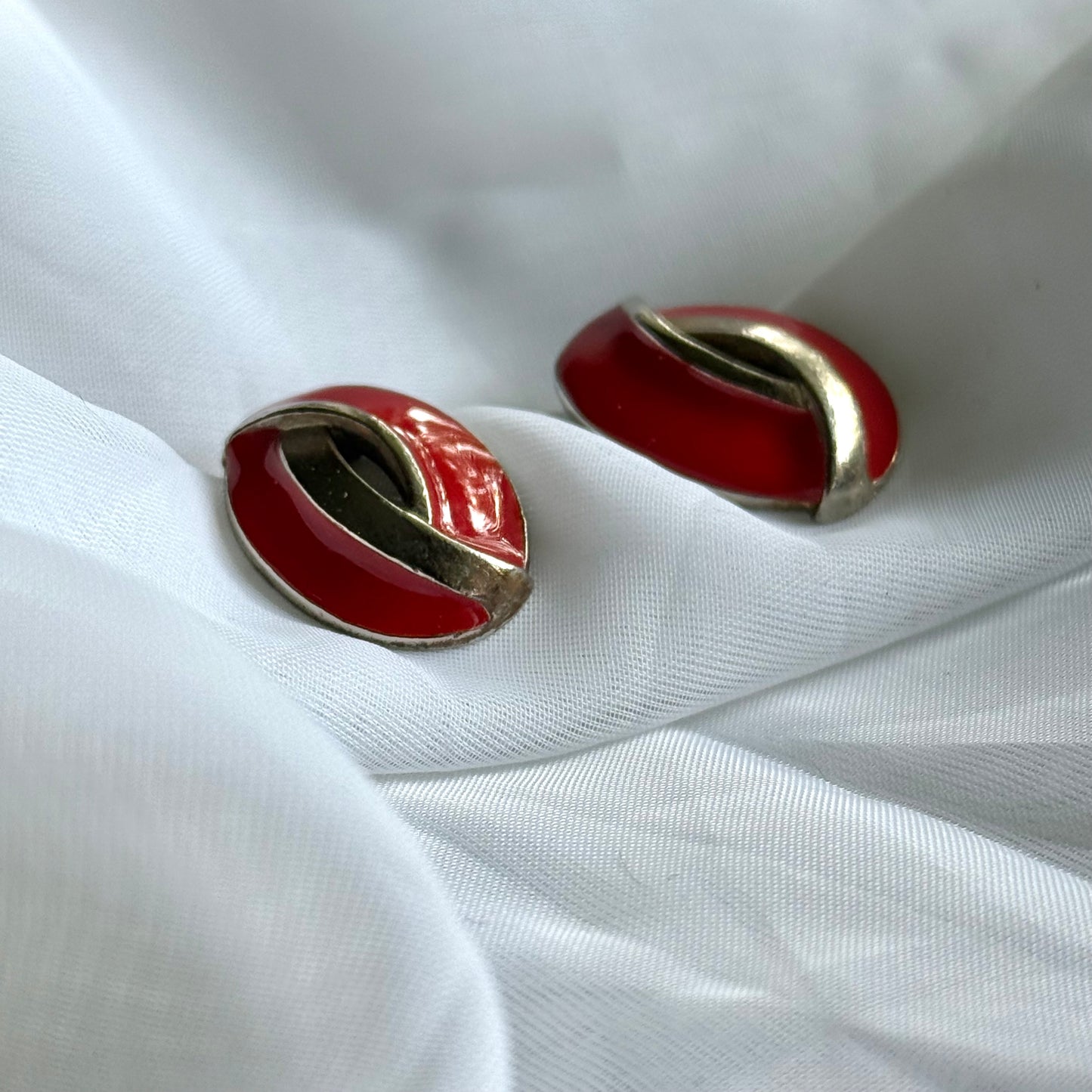 Secondhand Red and Silver Toned Earrings