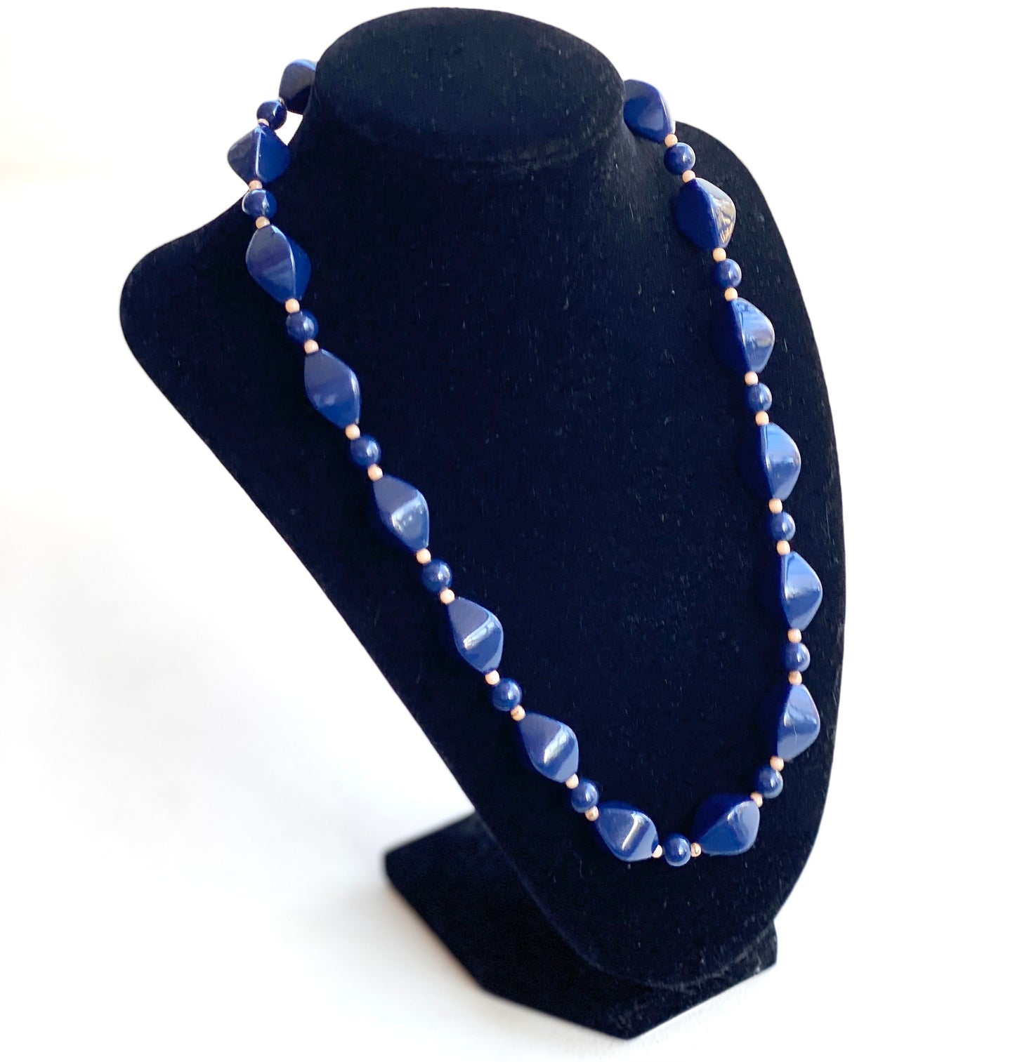 Navy Blue Vintage Beaded Necklace