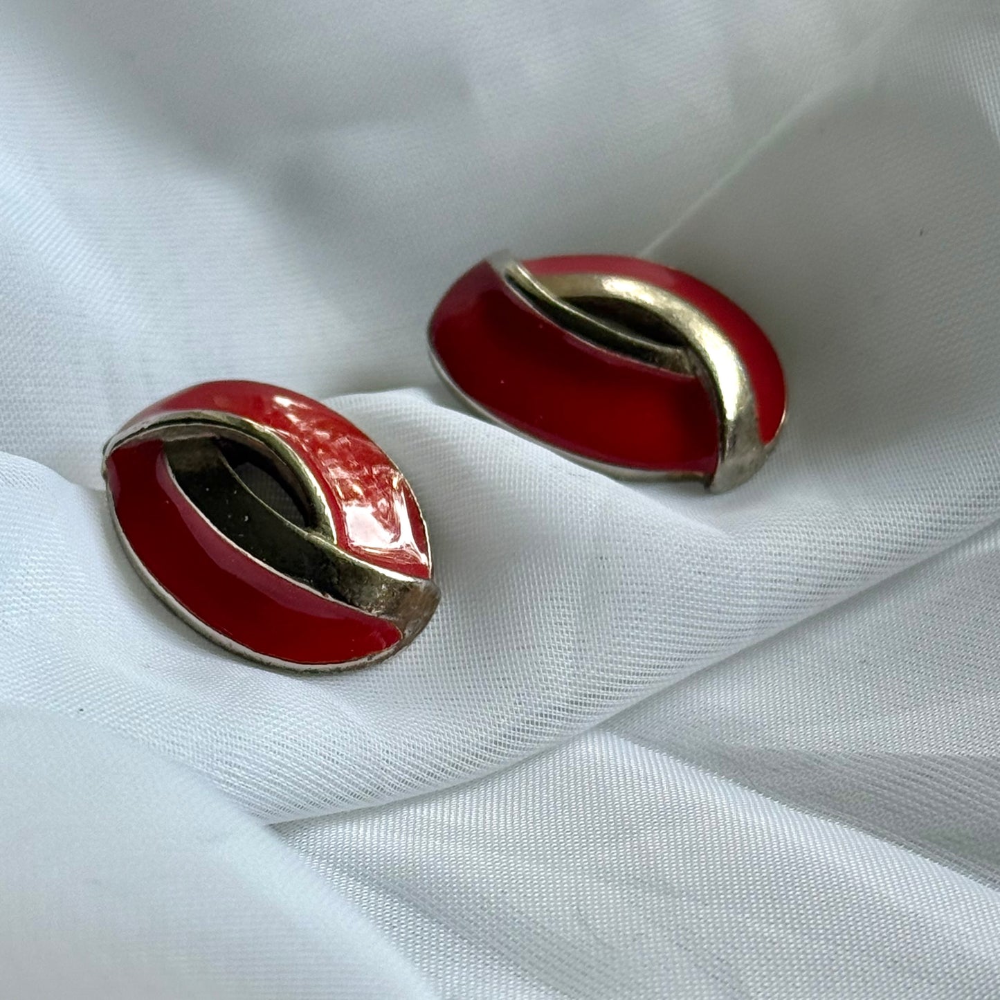 Secondhand Red and Silver Toned Earrings