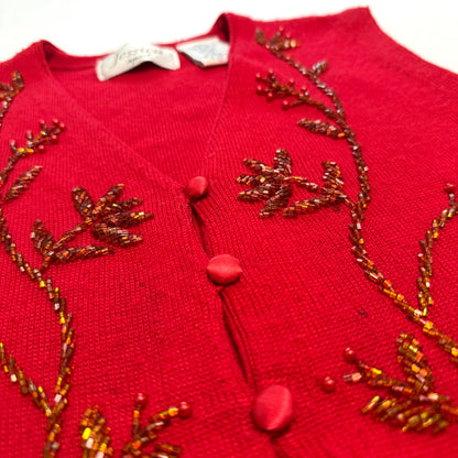 Vintage Jessica Sport, Wool Blend Red Beaded Vest
