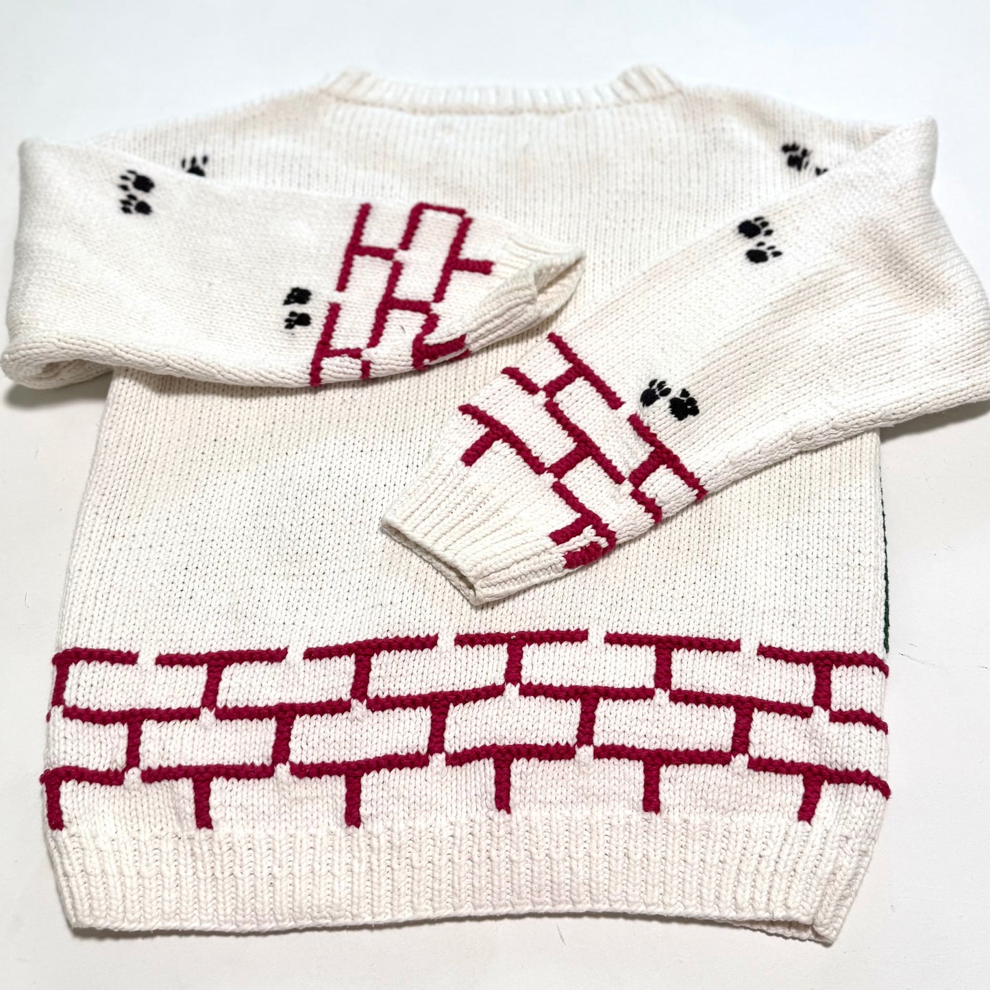 Vintage Lady Footlocker, Hand Knit Cat & Fireplace Sweater
