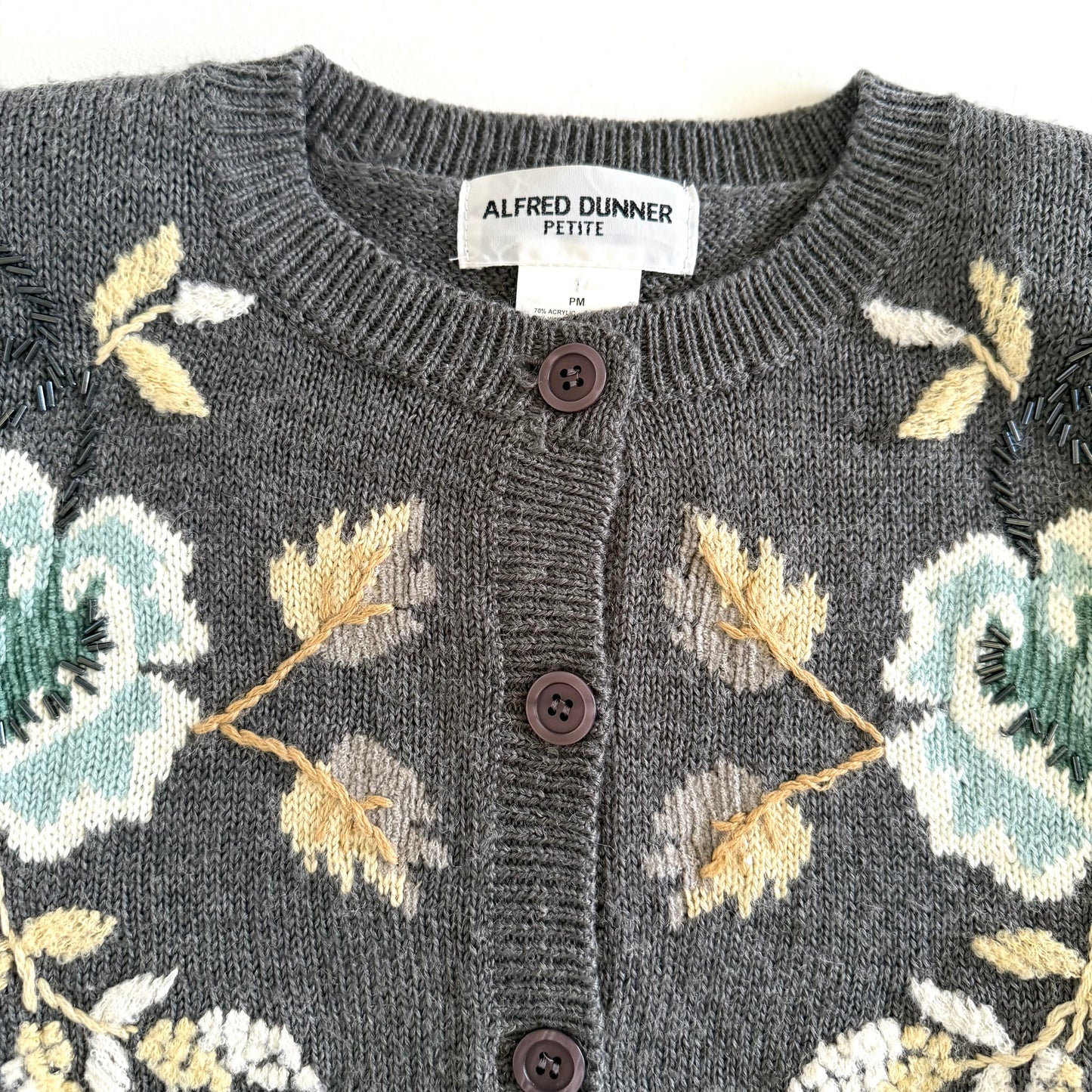 Secondhand Alfred Dunner, Petite Wool Blend Floral Cardigan