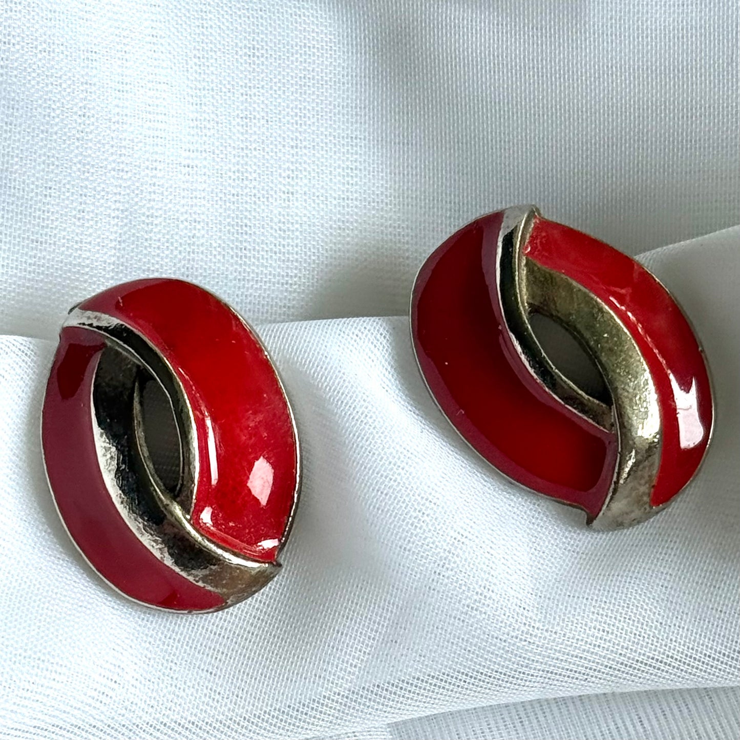 Secondhand Red and Silver Toned Earrings