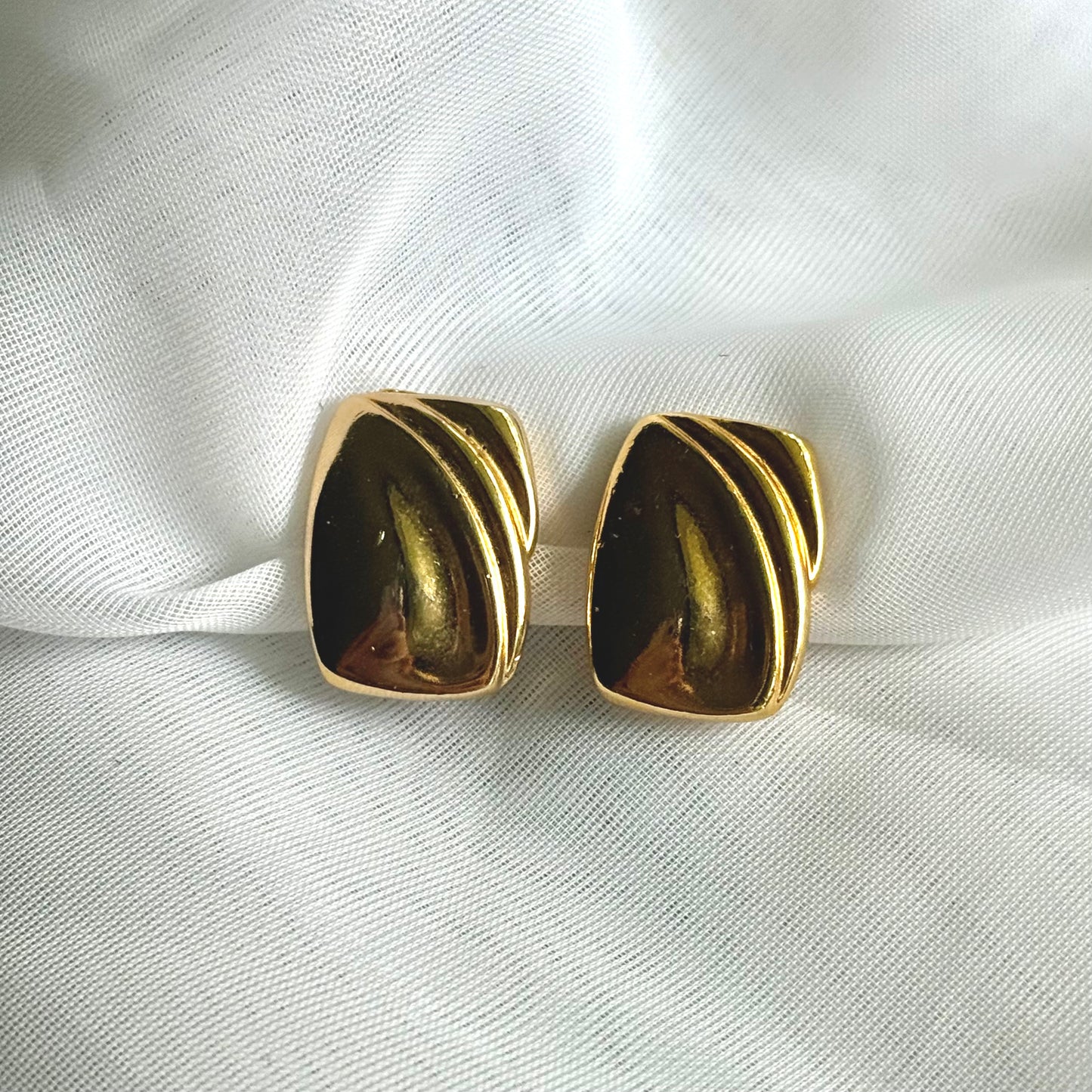 Vintage Rectangle Gold Toned Earrings