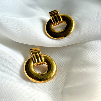 Secondhand Gold Toned Faux Door Knocker Style Earrings