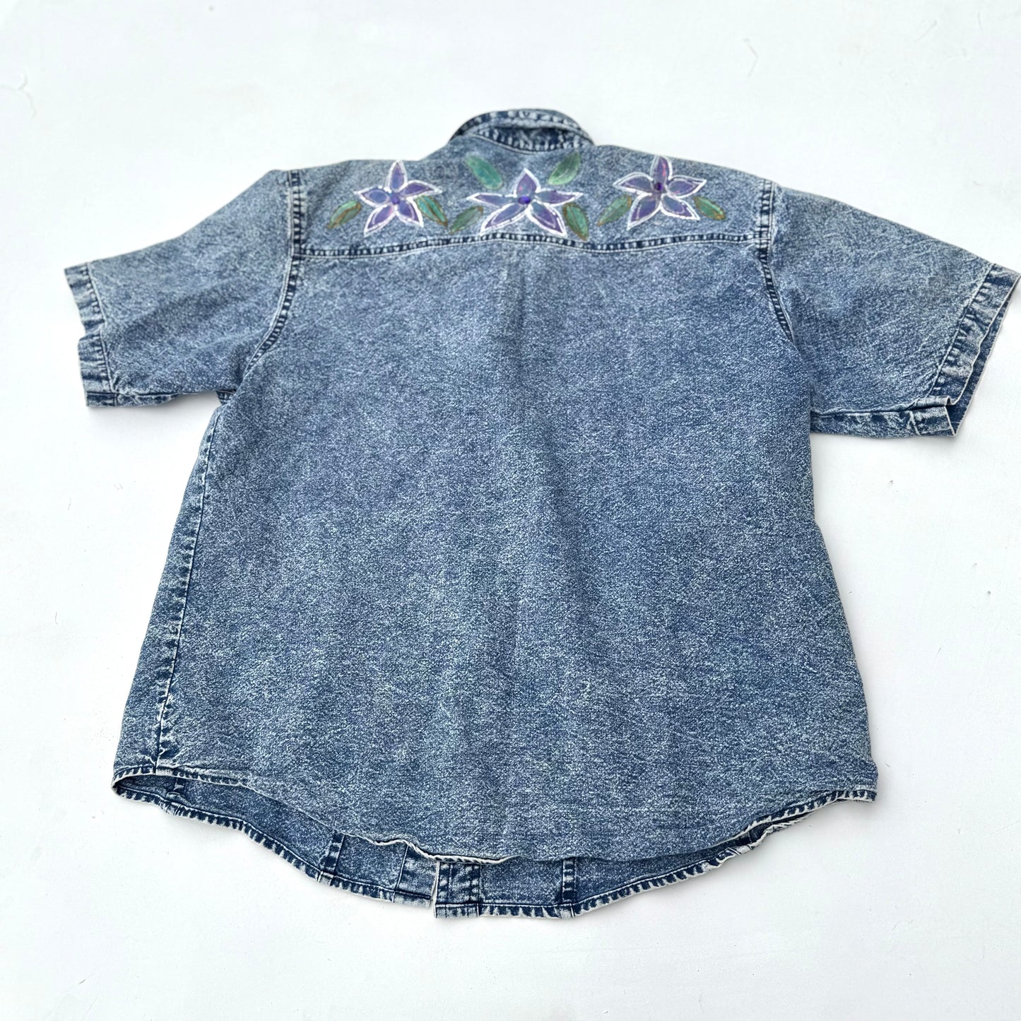 Vintage Denim Button Down Short Sleeve Shirt