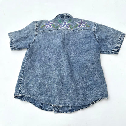 Vintage Denim Button Down Short Sleeve Shirt