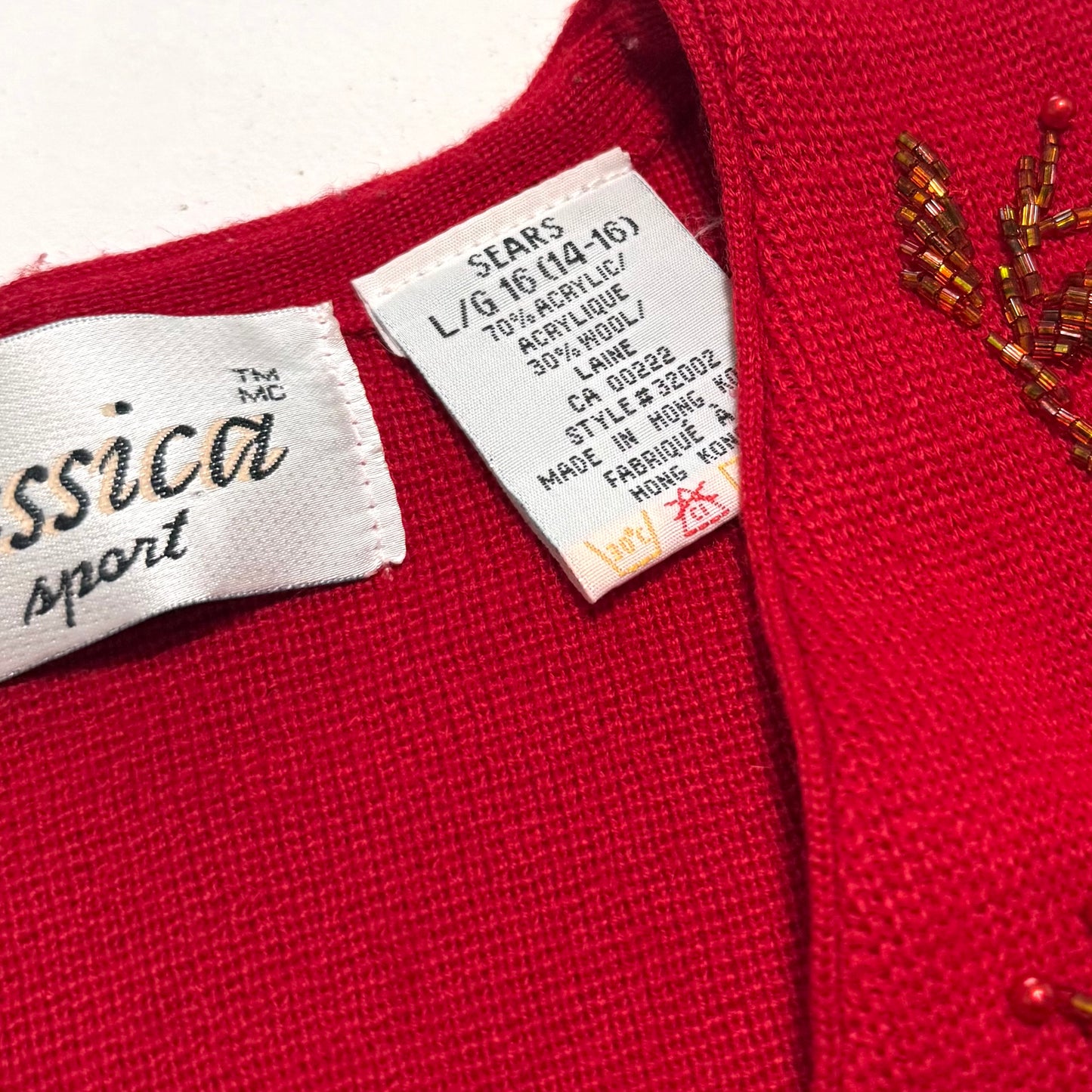 Vintage Jessica Sport, Wool Blend Red Beaded Vest