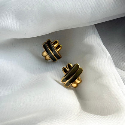 Secondhand Green and Gold Toned "X"Earrings