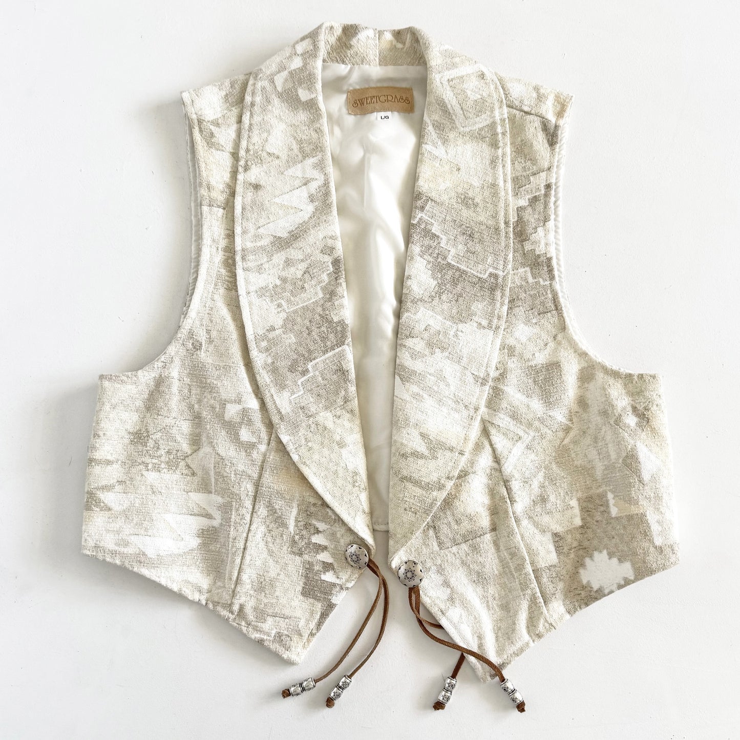 Vintage Sweetgrass, Open Aztec Western Style Vest with Tassels