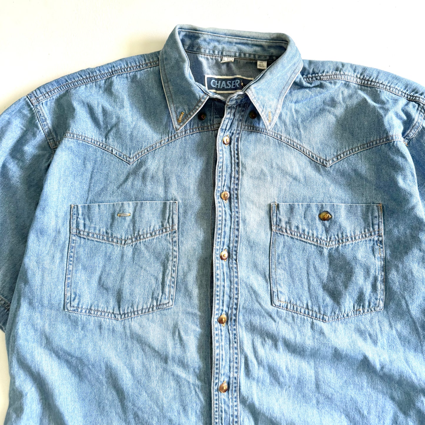 Vintage Chaser, Denim Button Down Short Sleeve Shirt
