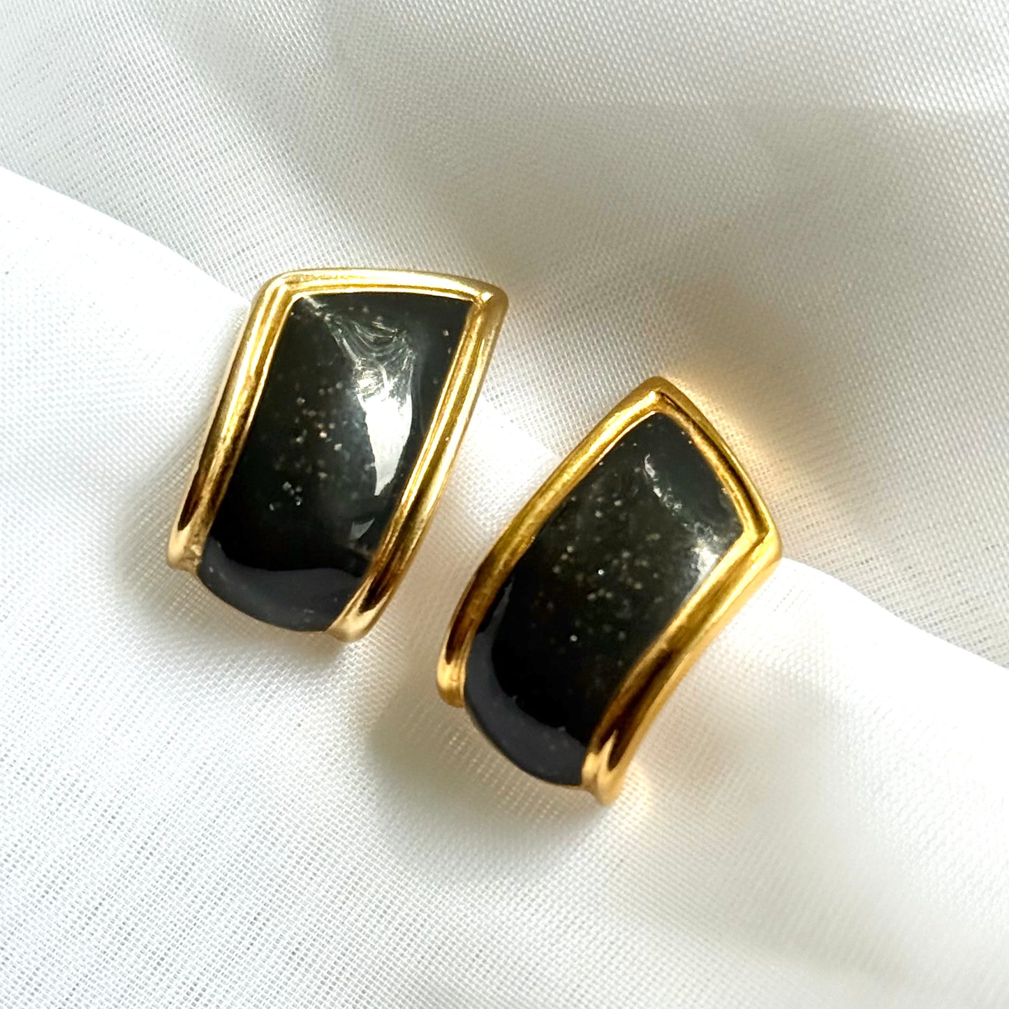 Secondhand Black & Gold Toned Earrings