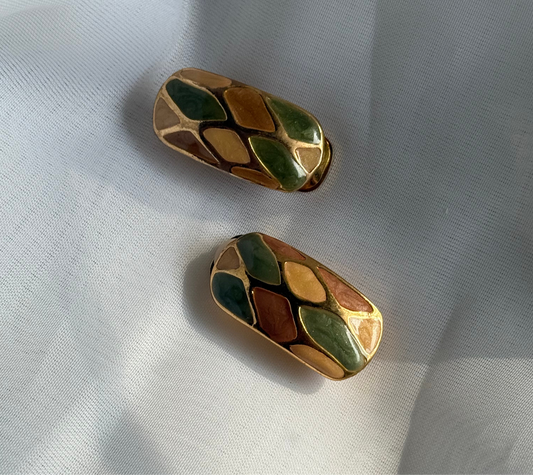 Vintage 80's Style Green and Peach Earrings