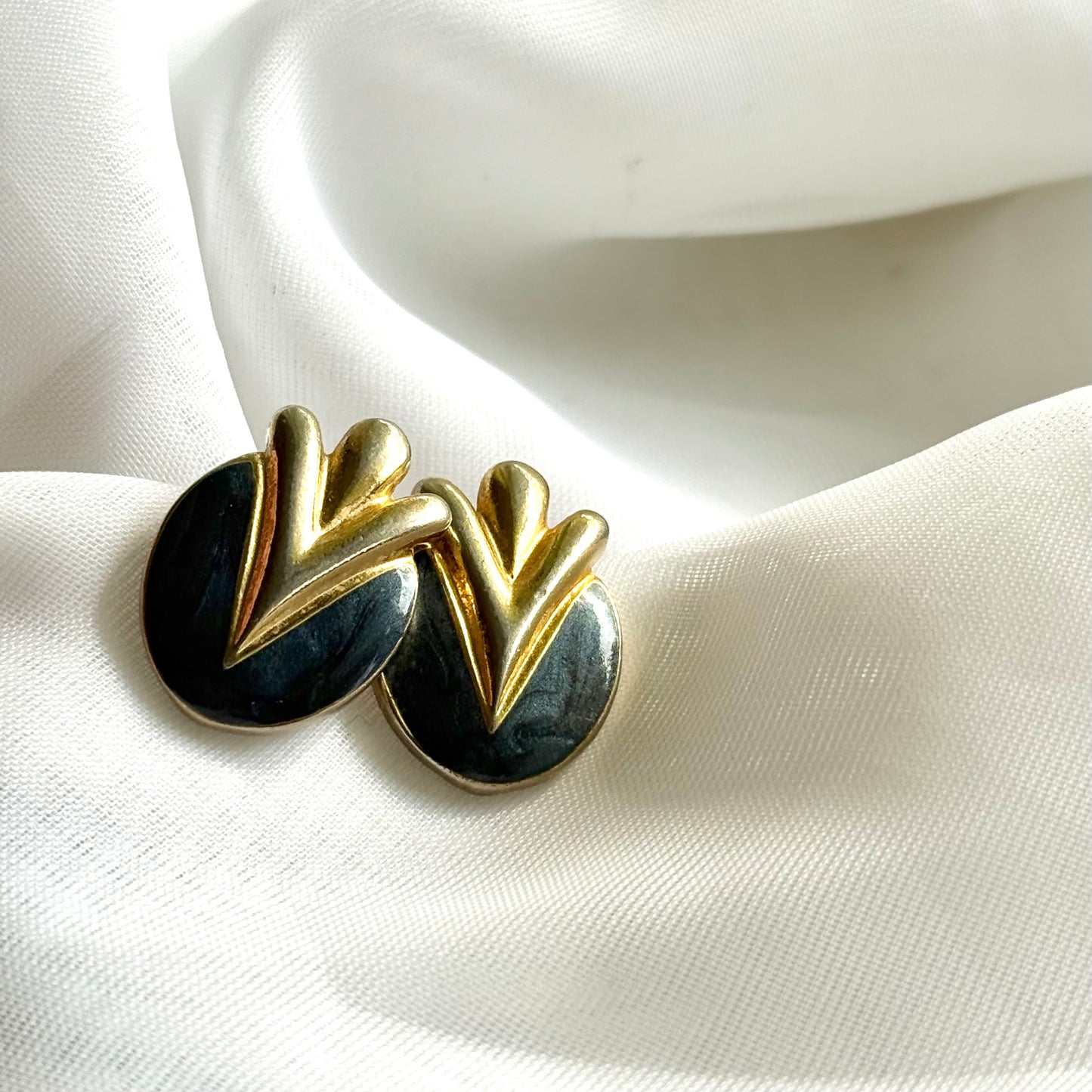 Secondhand Dark Blue & Gold Toned Earrings