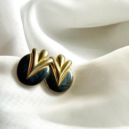Secondhand Dark Blue & Gold Toned Earrings