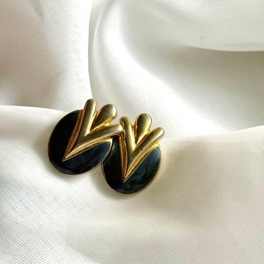 Secondhand Dark Blue & Gold Toned Earrings