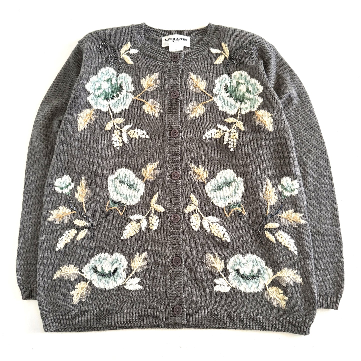 Secondhand Alfred Dunner, Petite Wool Blend Floral Cardigan