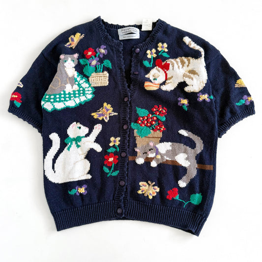 Vintage Signature by Northern Isles, Cats Playing in Flowers Cardigan