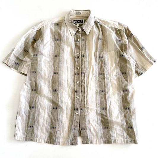 Vintage Bosa, Linen Blend Short Sleeve Button Up Shirt