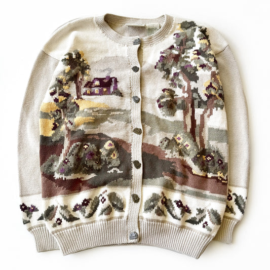 Vintage Northern Reflections, Nature Cottage Scene Cardigan