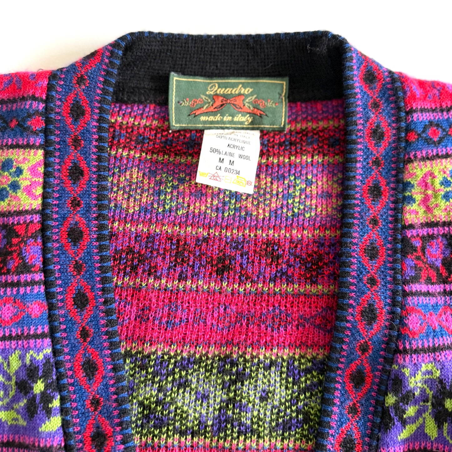 Vintage Quadro, Wool Blend Italian Cardigan