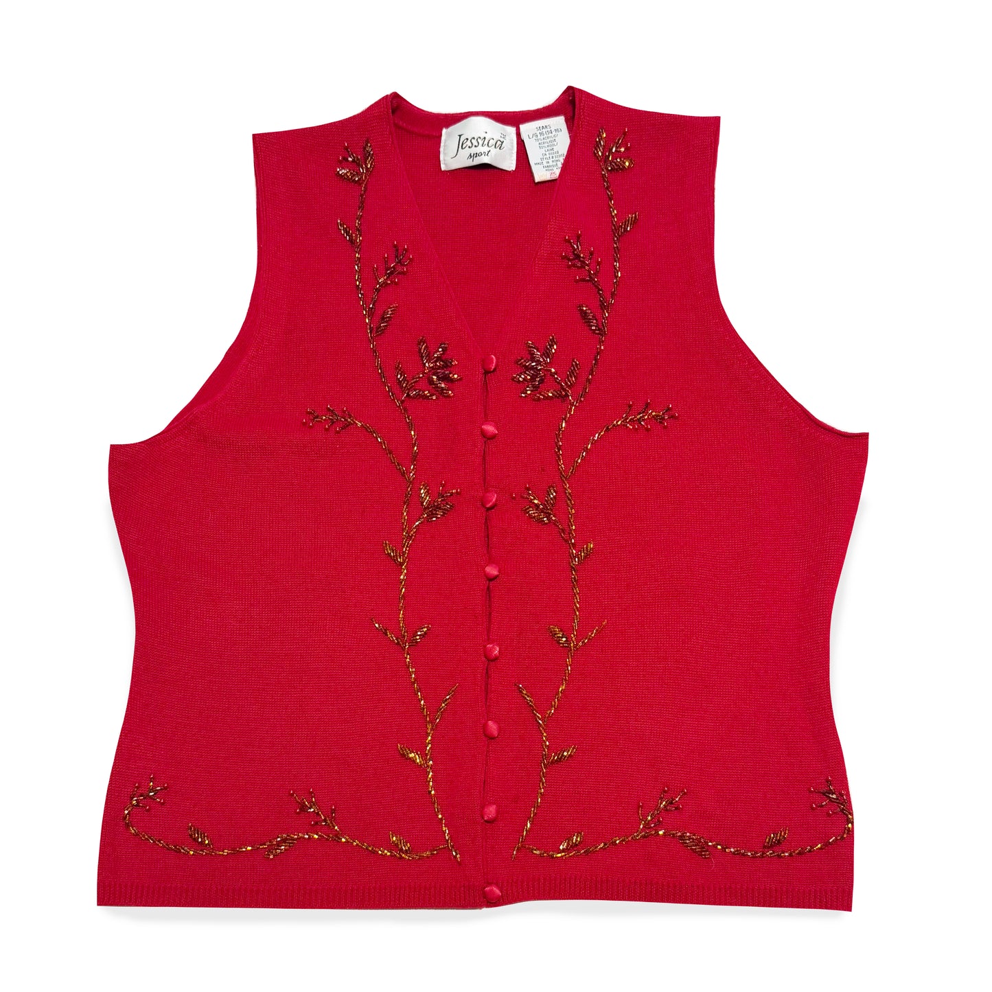 Vintage Jessica Sport, Wool Blend Red Beaded Vest