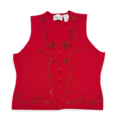 Vintage Jessica Sport, Wool Blend Red Beaded Vest