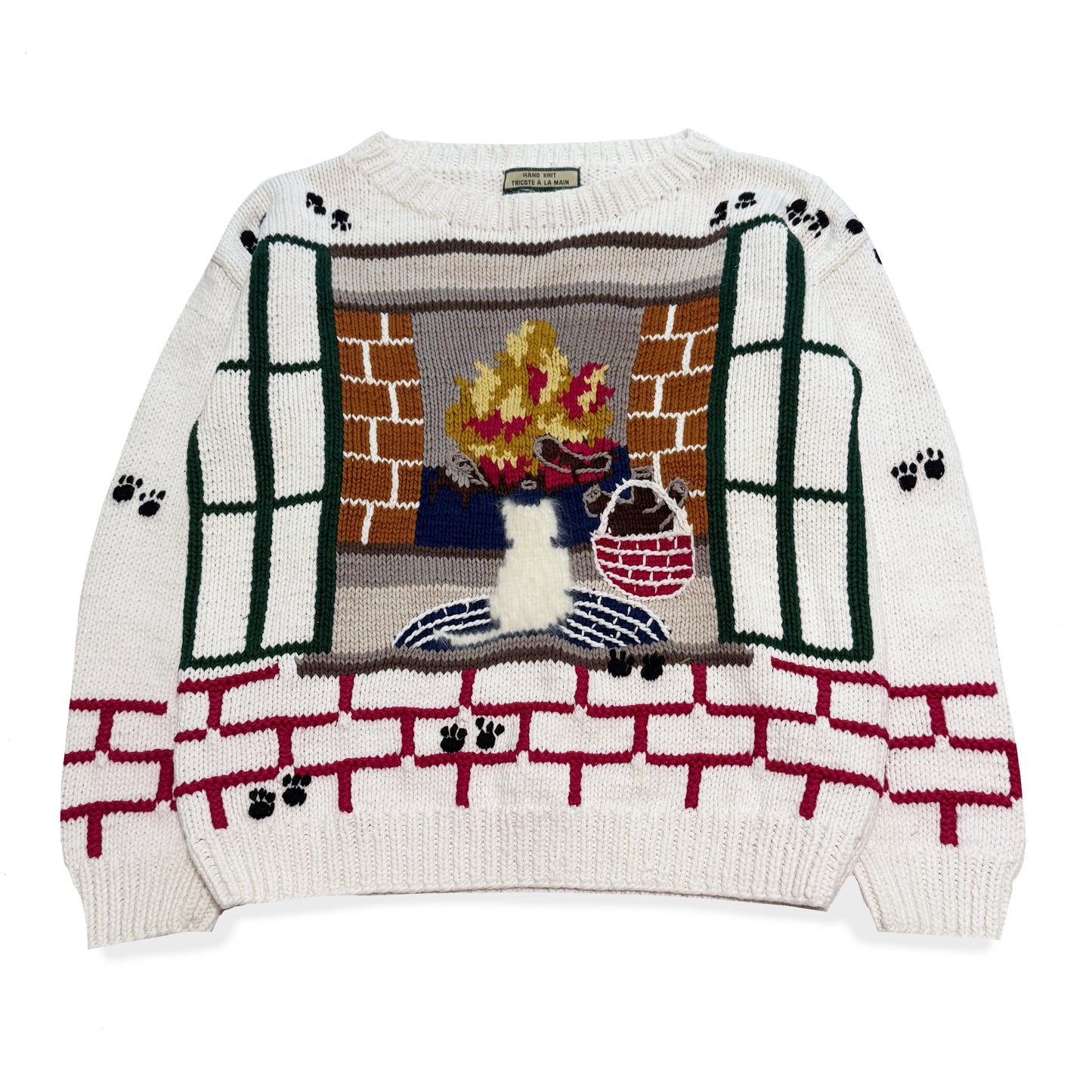 Vintage Lady Footlocker, Hand Knit Cat & Fireplace Sweater