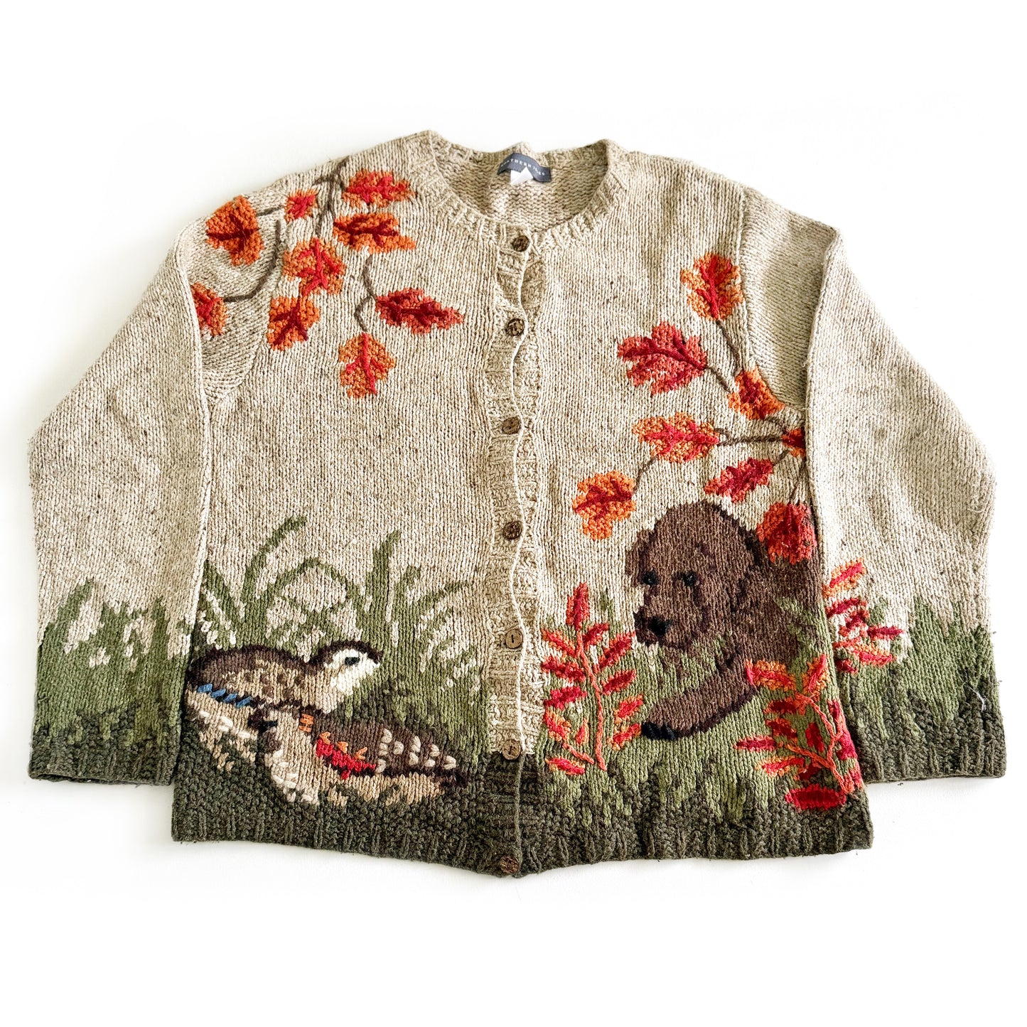 Vintage Northern Isles, Wool Blend Dog and Cabin Scene Cardigan