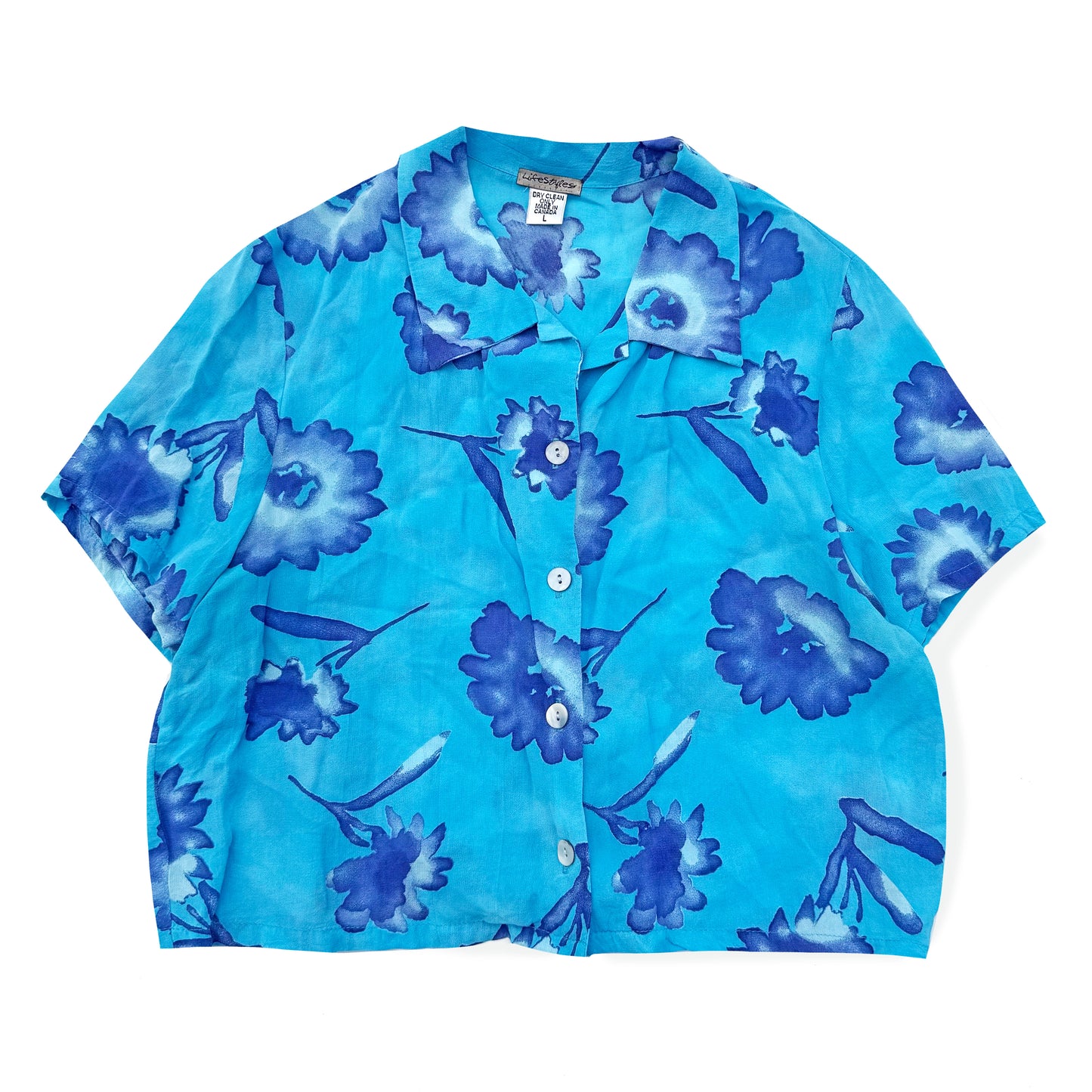 Vintage Life Styles, Floral Cropped Button Down Shirt