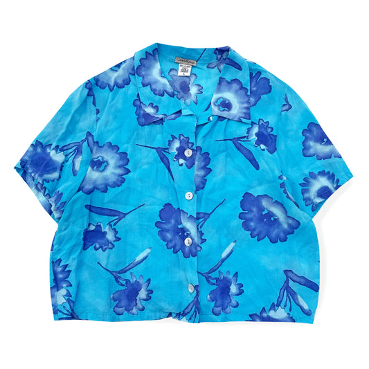 Vintage Life Styles, Floral Cropped Button Down Shirt
