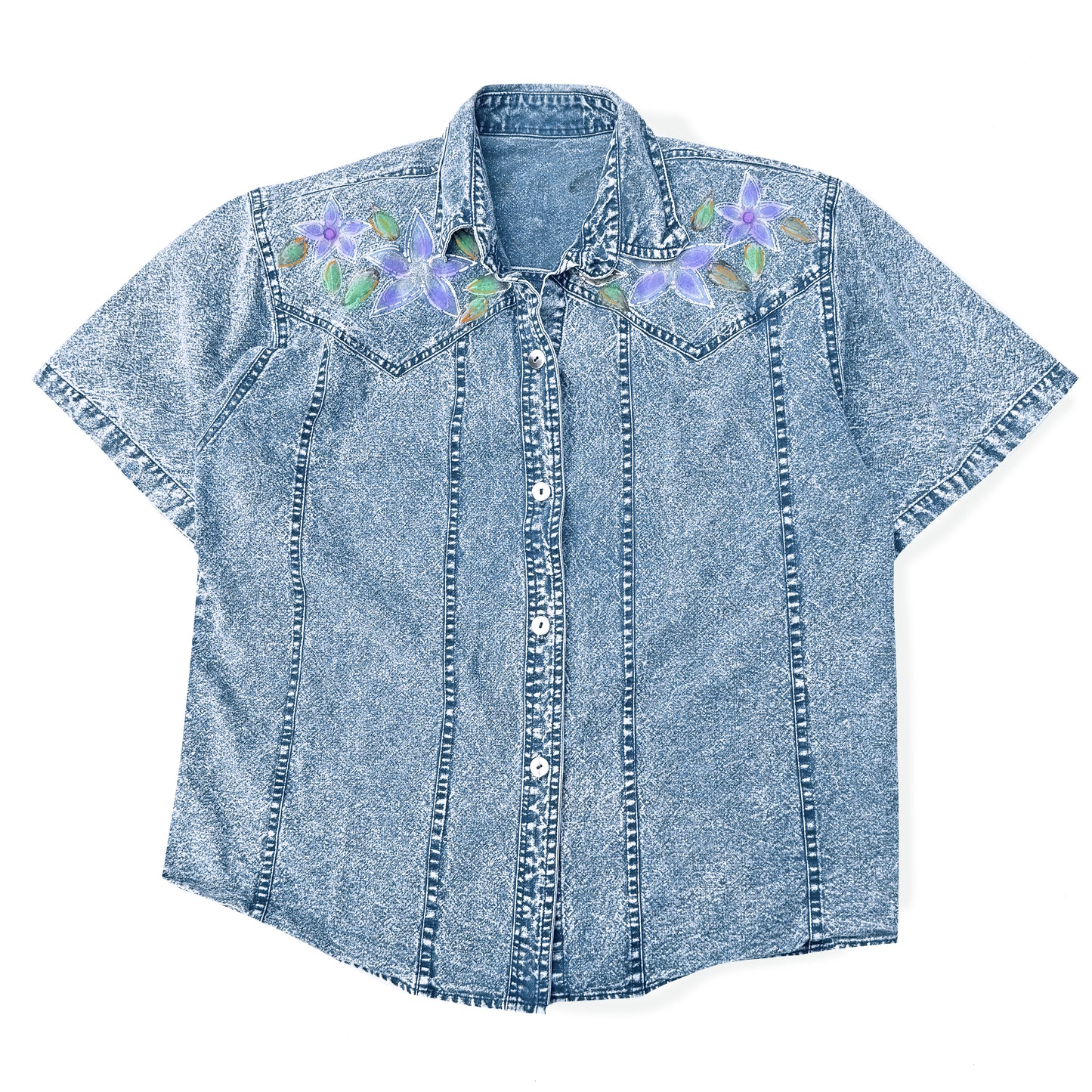 Vintage Denim Button Down Short Sleeve Shirt