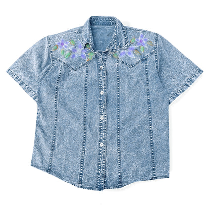 Vintage Denim Button Down Short Sleeve Shirt