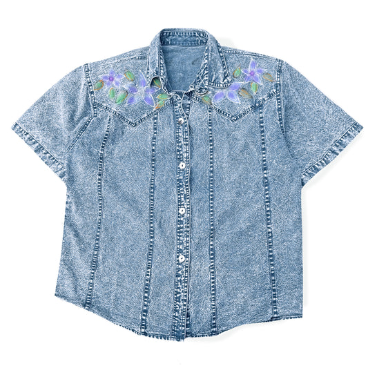 Vintage Denim Button Down Short Sleeve Shirt